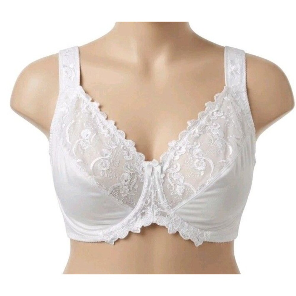 Telimussto Bra 48G White  Lace Embroidered Unlined Underwire  Full Coverage NWT